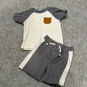 Gray and Cream Kids' Outfit with Brown Pocket